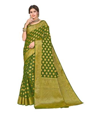 Ashika Women's Green Organza Saree 1
