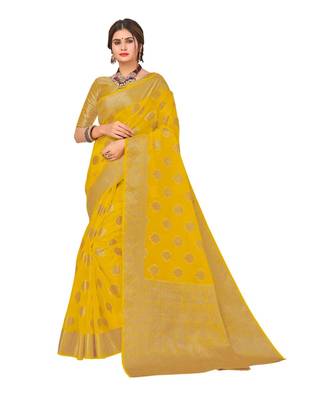 Ashika Women's Yellow Organza Saree 1