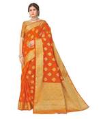 Ashika Women's Orange Organza Saree