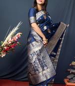 Blue hand woven kanchipuram silk saree with blouse