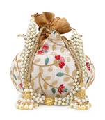 Lotus Cream & Multi Faux Silk Floral Embroidered Potli