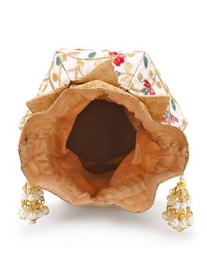 Lotus Cream & Multi Faux Silk Floral Embroidered Potli 3