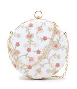 Gala Natural & Multi Faux Silk Floral Embroidered Round Clutch