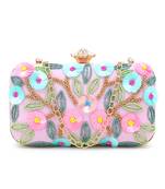 Adorn Pink & Multi Faux Silk Floral Sequinned Clutch