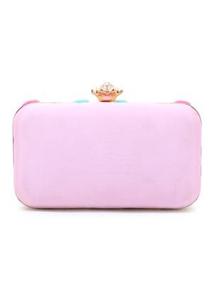 Adorn Pink & Multi Faux Silk Floral Sequinned Clutch 3