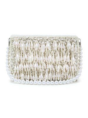 Coffer Cream Faux Silk Pearl Beaded Clutch 1