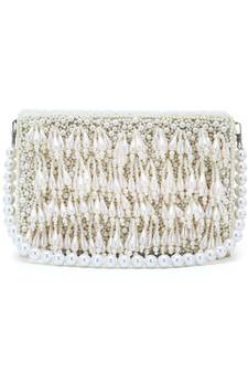 Coffer Cream Faux Silk Pearl Beaded Clutch