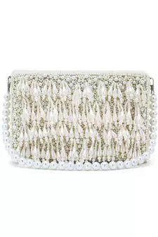 Coffer Cream Faux Silk Pearl Beaded Clutch
