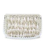 Coffer Cream Faux Silk Pearl Beaded Clutch