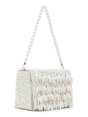 Coffer Cream Faux Silk Pearl Beaded Clutch 2