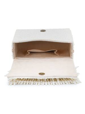 Coffer Cream Faux Silk Pearl Beaded Clutch 4