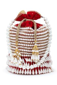 Glitz Red & White Velvet Beaded Potli