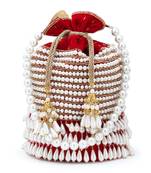 Glitz Red & White Velvet Beaded Potli