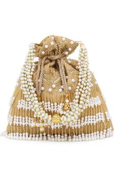 Glitz Gold & White Faux Silk Beaded Potli