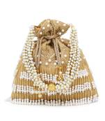 Glitz Gold & White Faux Silk Beaded Potli