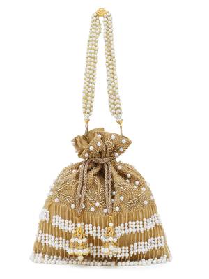 Glitz Gold & White Faux Silk Beaded Potli 2