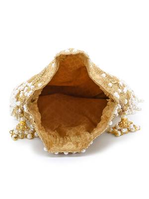 Glitz Gold & White Faux Silk Beaded Potli 5
