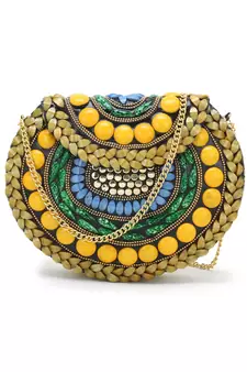 Mosiac Golden & Multi Metal Clutch with Stone Work