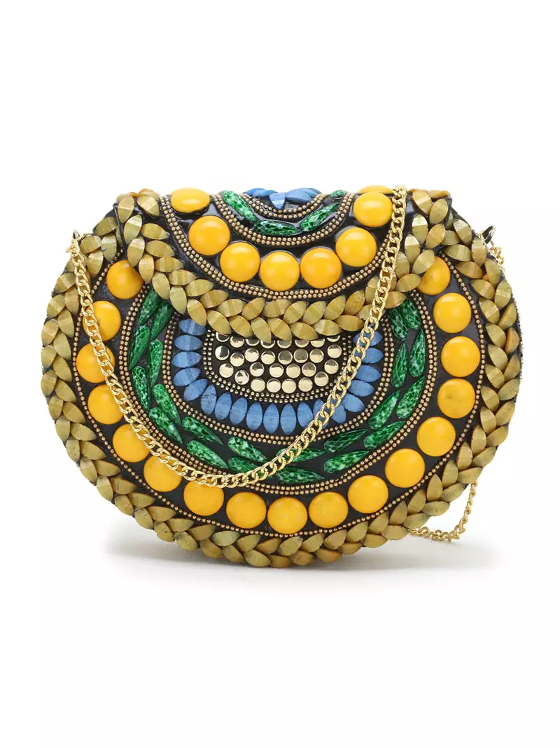 Mosiac Golden & Multi Metal Clutch with Stone Work