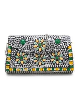 Mosiac Silver & Multi Metal Clutch with Stone Work 1