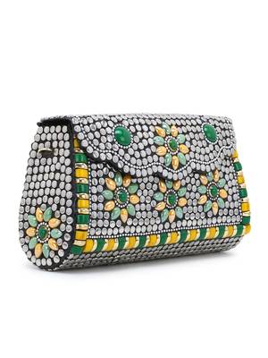 Mosiac Silver & Multi Metal Clutch with Stone Work 2