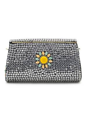 Mosiac Silver & Multi Metal Clutch with Stone Work 3
