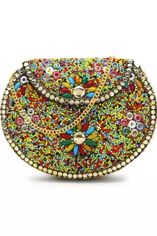 Mosiac MultiColor Beaded Metal Clutch