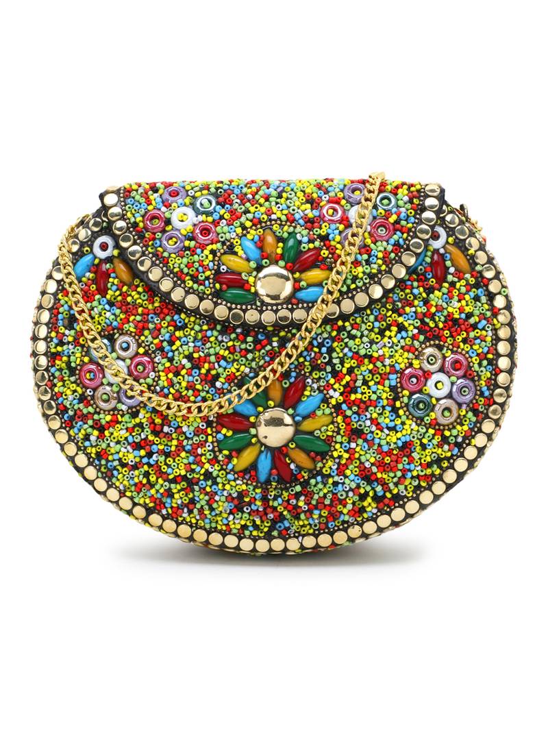 Mosiac MultiColor Beaded Metal Clutch