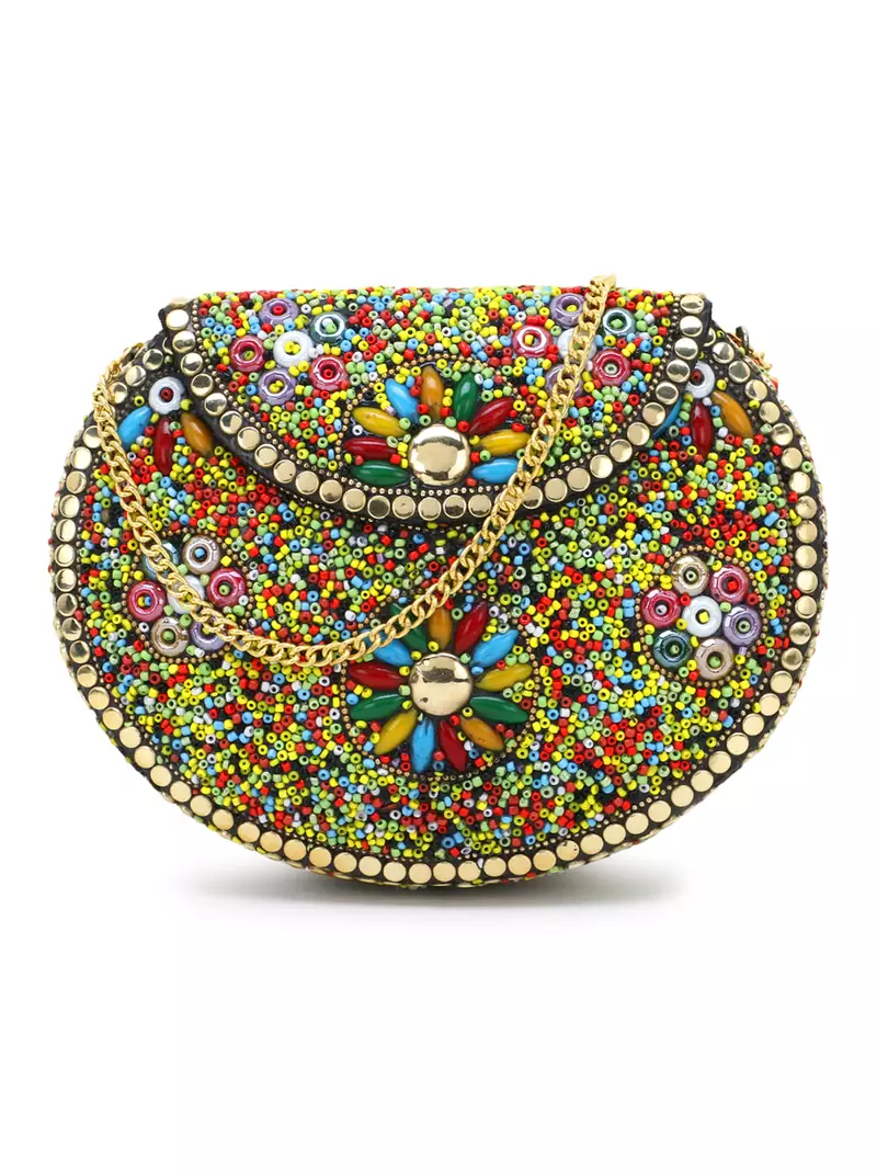 Mosiac MultiColor Beaded Metal Clutch