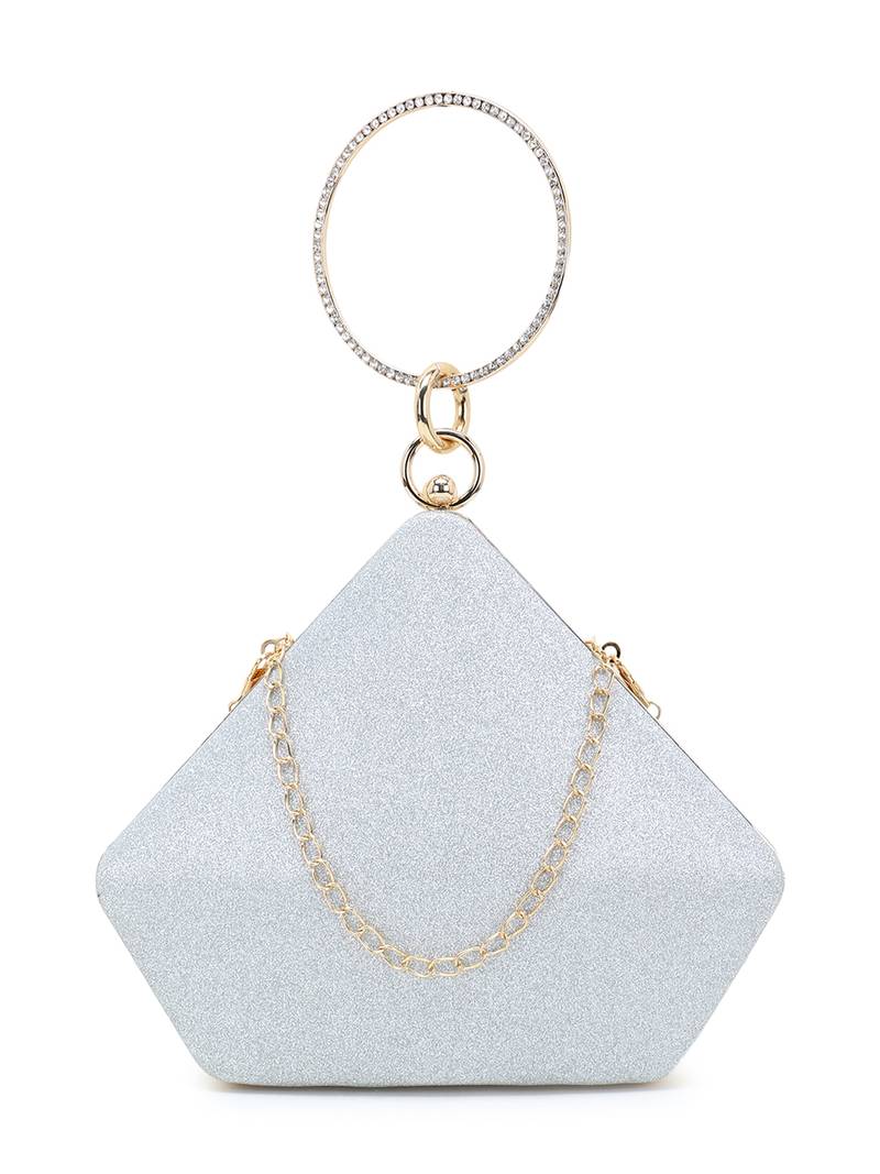 Trey Silver & Gold Art Silk Shimmer Self Design Clutch