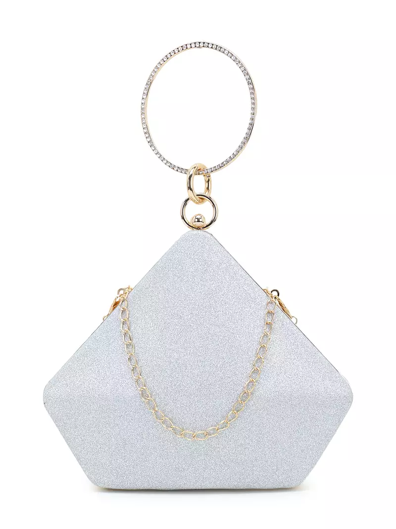 Trey Silver & Gold Art Silk Shimmer Self Design Clutch