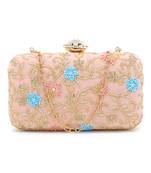 Adorn Peach & Multi Velvet Floral Embellished Clutch