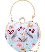 Love White & Multi Velvet Floral Embroidered Heart shaped Clutch