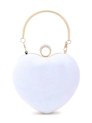 Love White & Multi Velvet Floral Embroidered Heart shaped Clutch 3