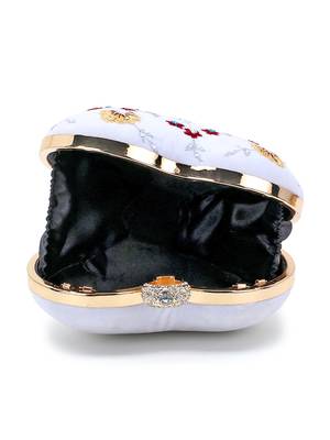 Love White & Multi Velvet Floral Embroidered Heart shaped Clutch 4