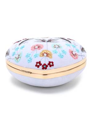 Love White & Multi Velvet Floral Embroidered Heart shaped Clutch 5
