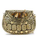 Mosiac Gold & Brown Metal Clutch with Stone Work