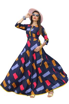 Women Rayon Printed Party Wear Kurti Gown KE_25 1