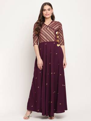 Ahalyaa Burgundy Ethnic Motifs Ethnic Maxi Dress 1