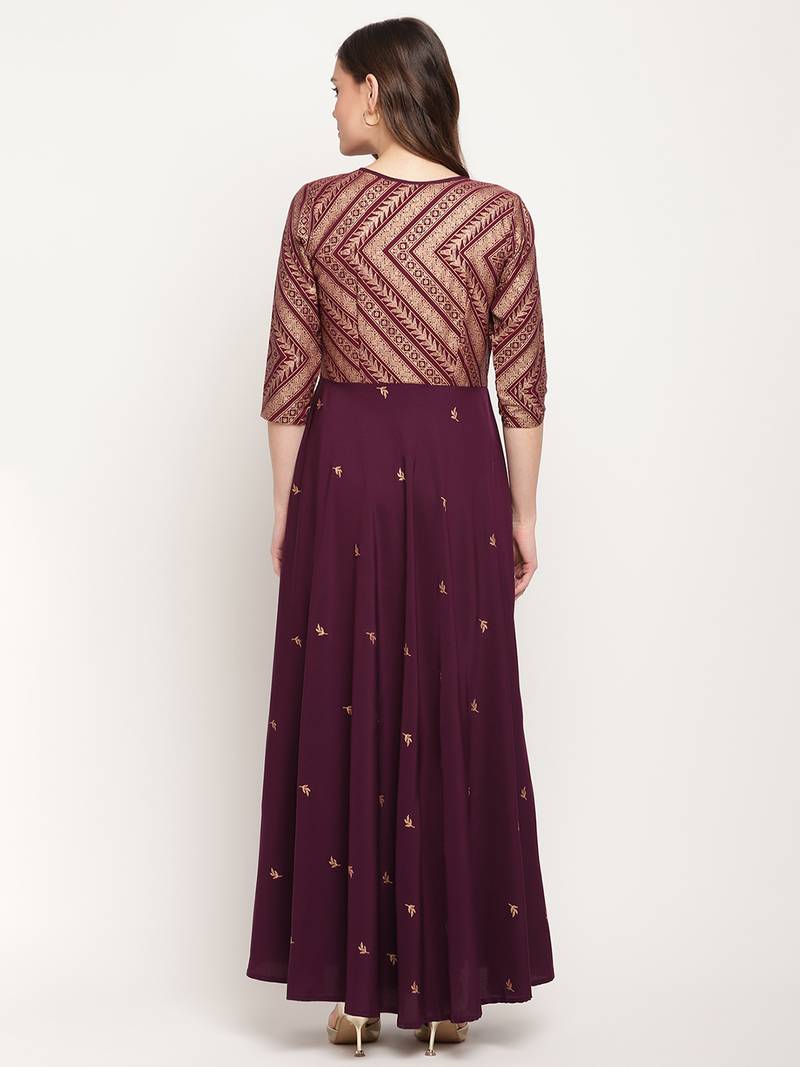 Ahalyaa Burgundy Ethnic Motifs Ethnic Maxi Dress
