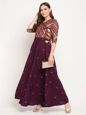 Ahalyaa Burgundy Ethnic Motifs Ethnic Maxi Dress 3