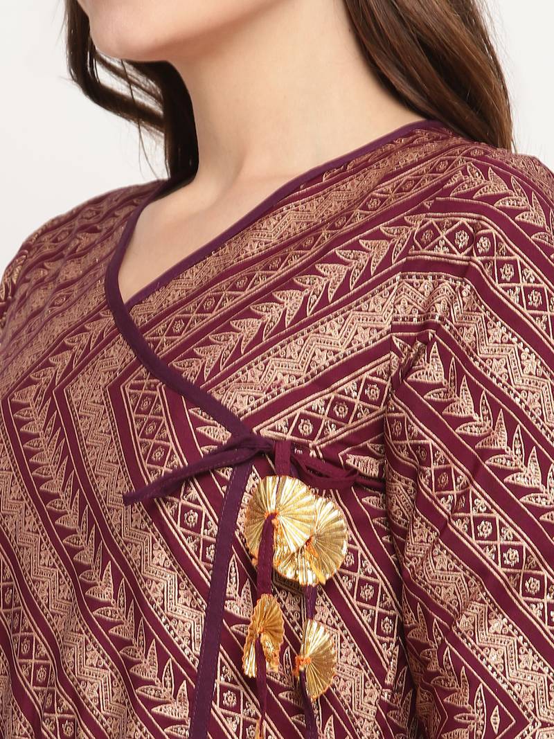 Ahalyaa Burgundy Ethnic Motifs Ethnic Maxi Dress