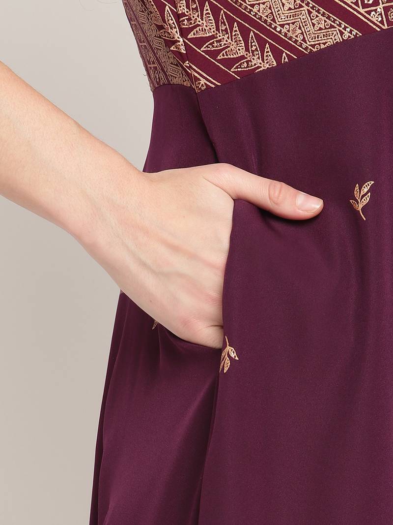 Ahalyaa Burgundy Ethnic Motifs Ethnic Maxi Dress