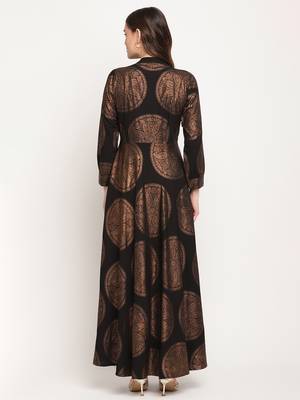Ahalyaa Black Ethnic Motifs Keyhole Neck Ethnic Maxi Dress 2