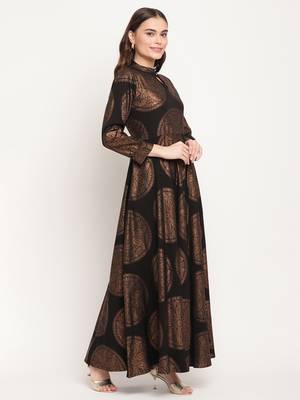 Ahalyaa Black Ethnic Motifs Keyhole Neck Ethnic Maxi Dress 3
