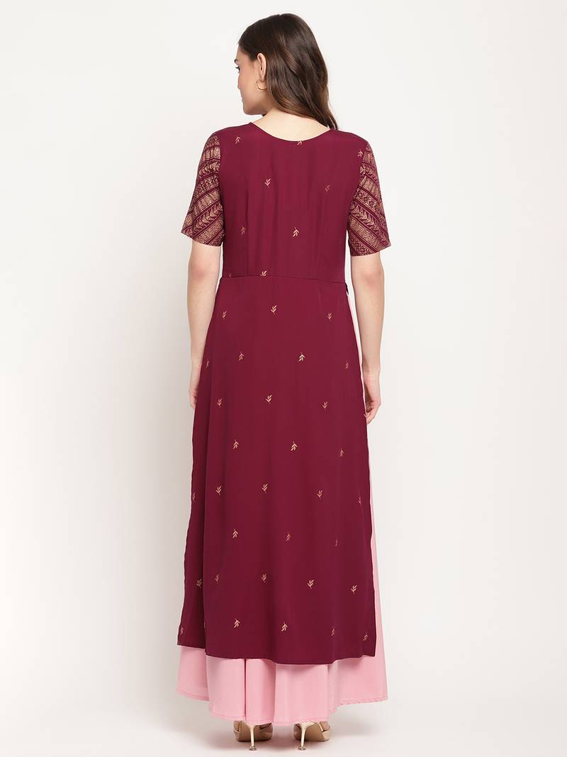 Ahalyaa Wine Layered Ethnic Maxi Dress