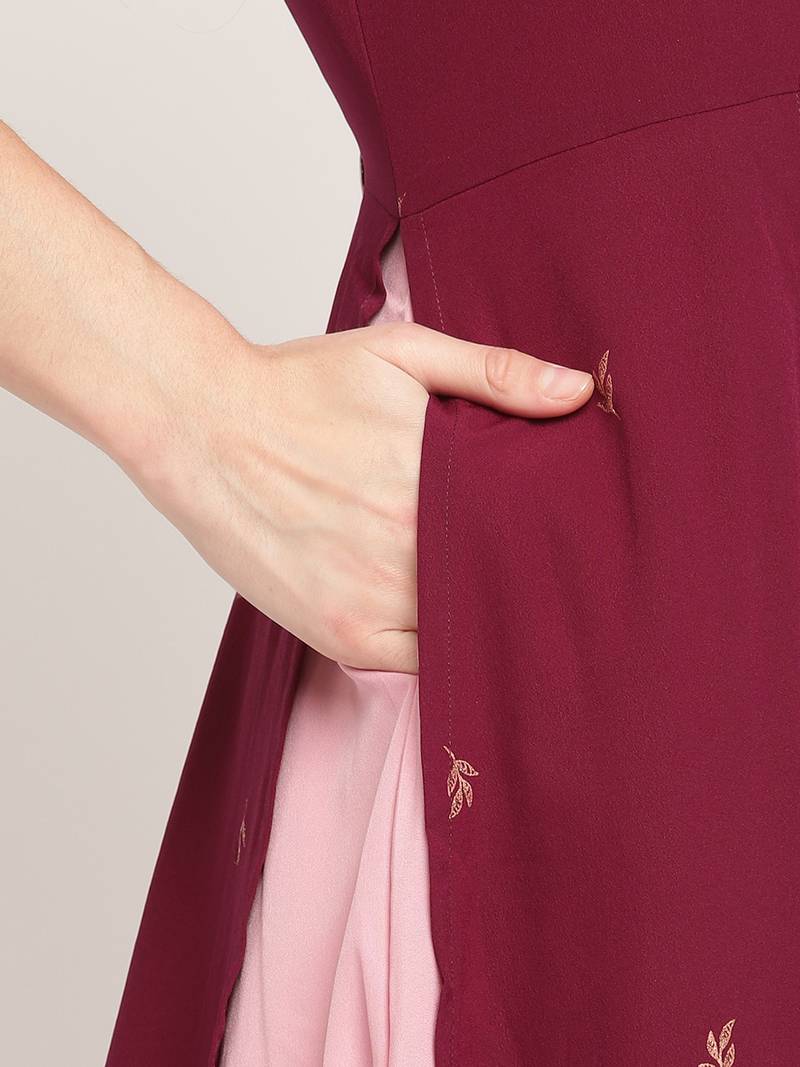 Ahalyaa Wine Layered Ethnic Maxi Dress