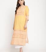 Ahalyaa Women Yellow Ethnic Motifs Keyhole Neck Kurta
