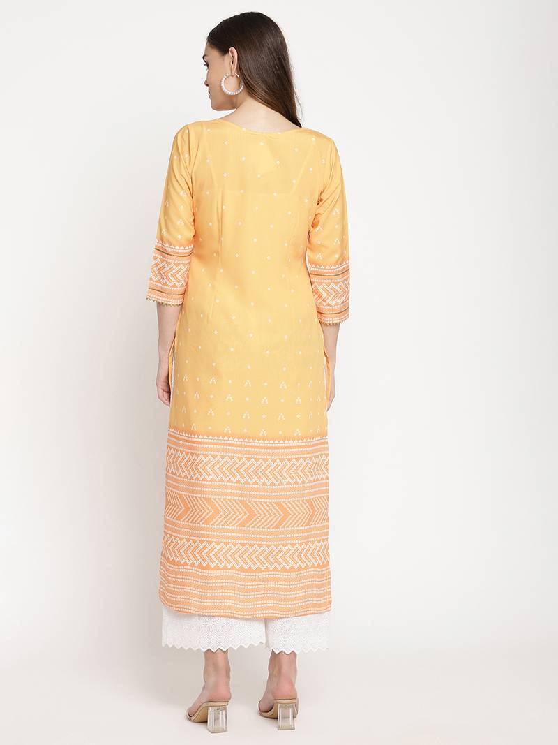 Ahalyaa Women Yellow Ethnic Motifs Keyhole Neck Kurta
