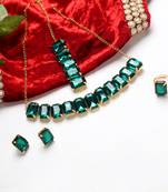 Green Stylish Big Stone Choker Necklace With Finger Ring ,Earrings & Bracelet for Party Wear